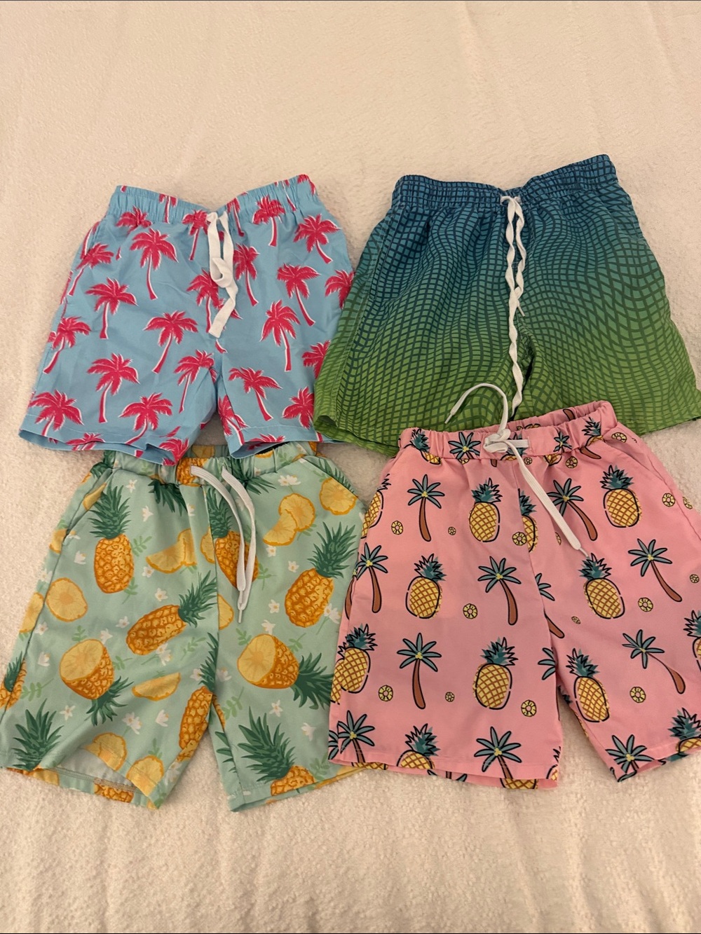 4 pack! Kids Pineapple & Palm Print Swim Shorts - Pink, Blue, Green